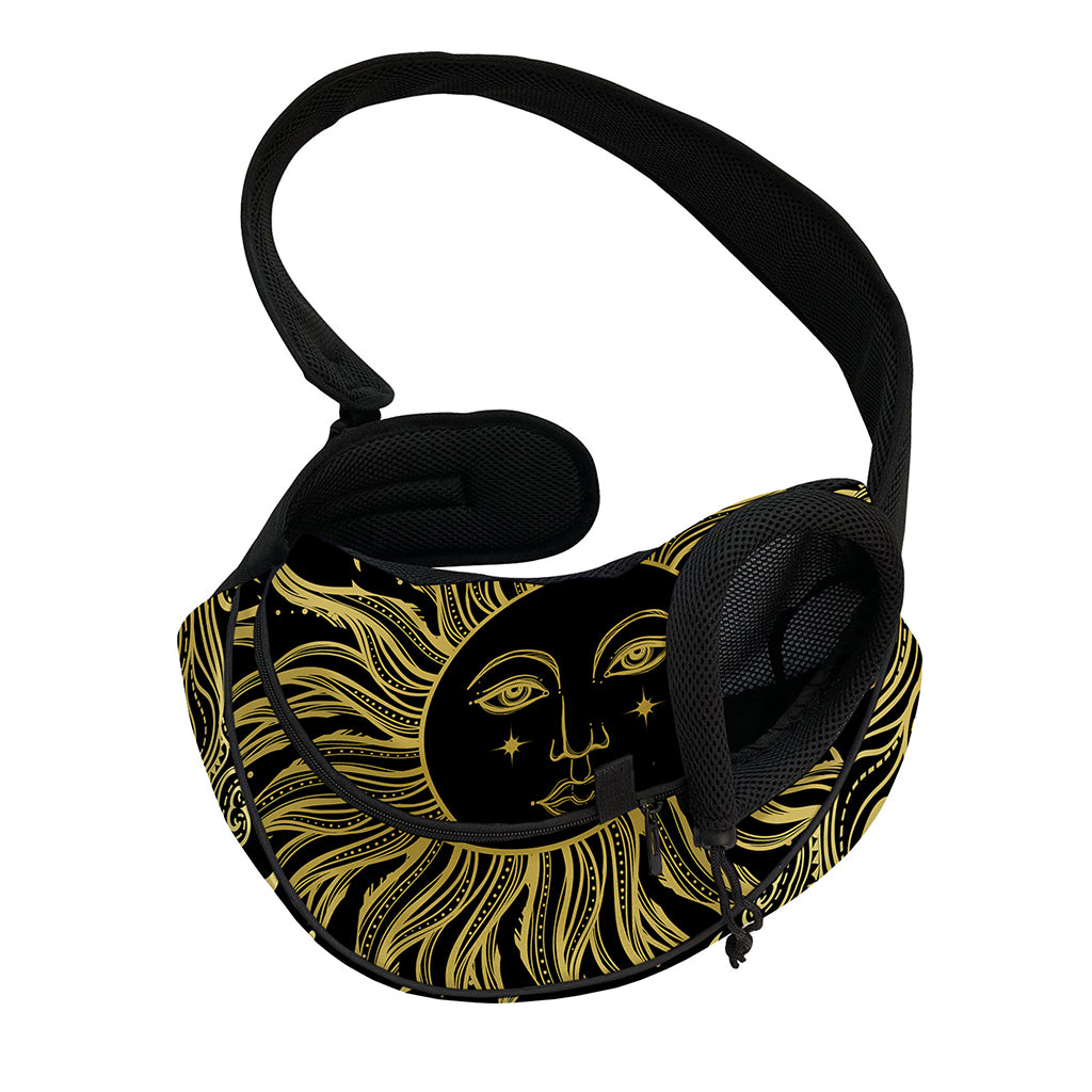 Black And Gold Celestial Sun Print Pet Sling Carrier