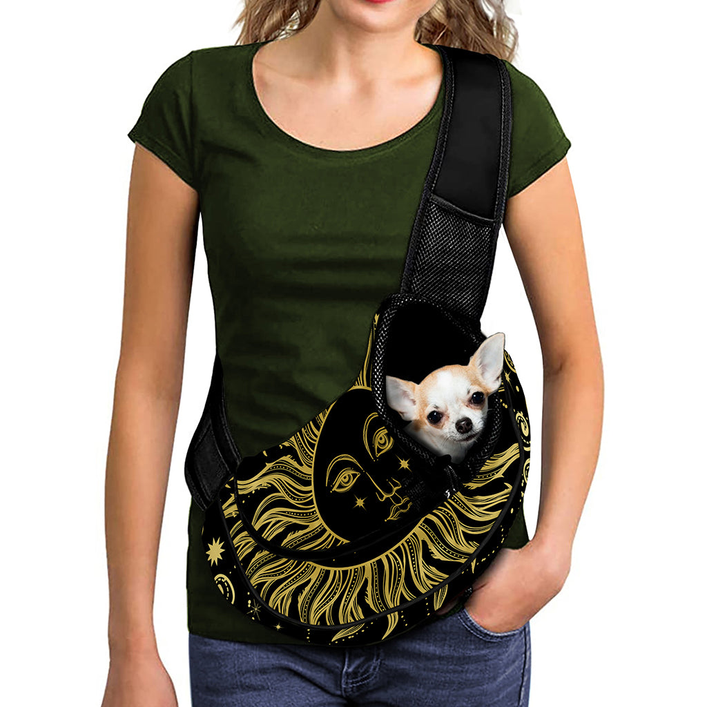 Black And Gold Celestial Sun Print Pet Sling Carrier