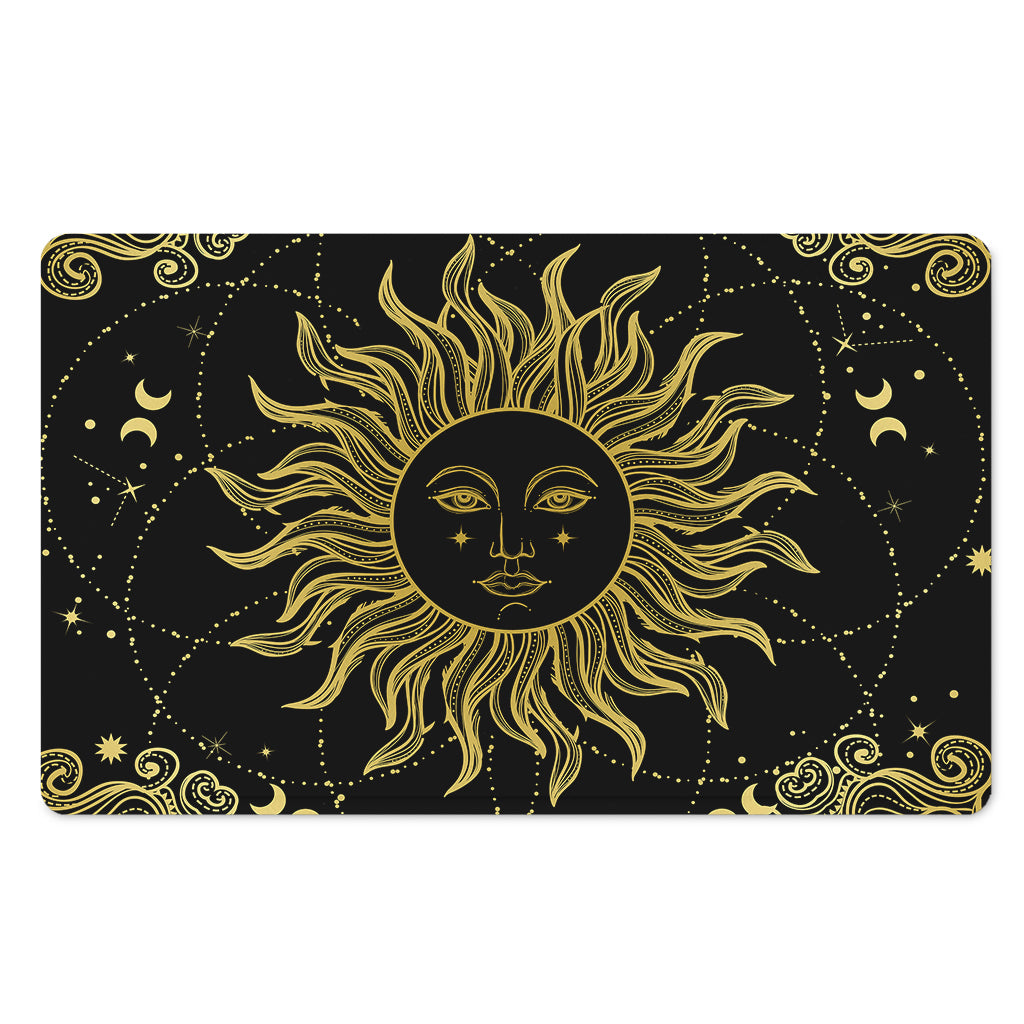 Black And Gold Celestial Sun Print Polyester Doormat