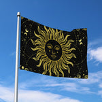 Black And Gold Celestial Sun Print Polyester Flag
