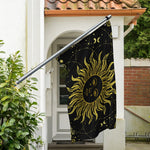 Black And Gold Celestial Sun Print Polyester Flag