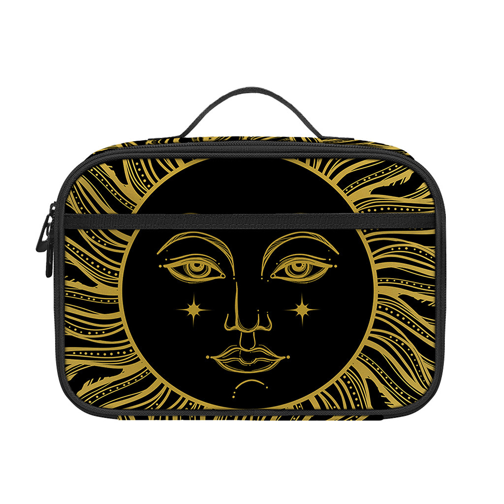 Black And Gold Celestial Sun Print Portable Lunch Bag