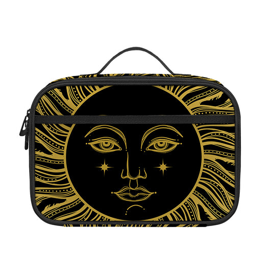 Black And Gold Celestial Sun Print Portable Lunch Bag