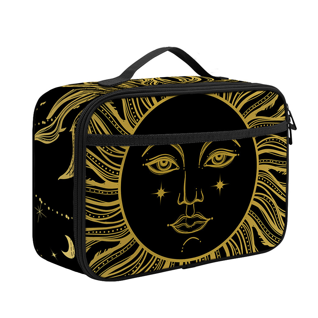 Black And Gold Celestial Sun Print Portable Lunch Bag