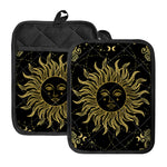 Black And Gold Celestial Sun Print Pot Holders With Pocket