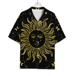Black And Gold Celestial Sun Print Rayon Hawaiian Shirt