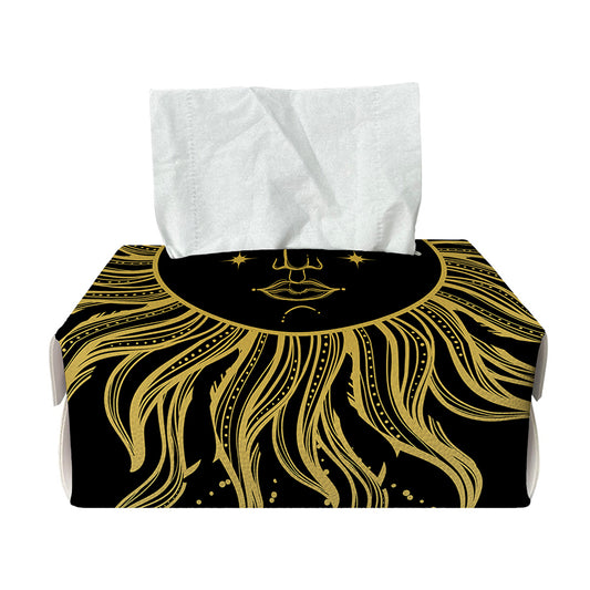 Black And Gold Celestial Sun Print Rectangle Tissue Box Cover