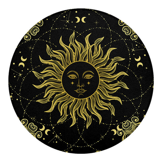 Black And Gold Celestial Sun Print Round Blanket