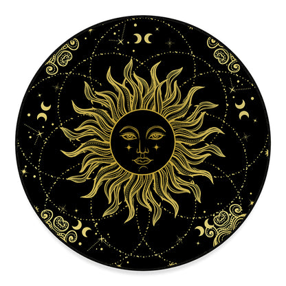 Black And Gold Celestial Sun Print Round Floor Mat