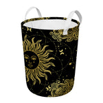 Black And Gold Celestial Sun Print Round Laundry Basket