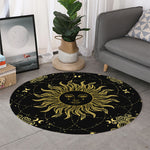 Black And Gold Celestial Sun Print Round Rug