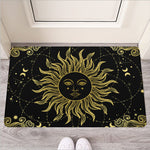 Black And Gold Celestial Sun Print Rubber Doormat