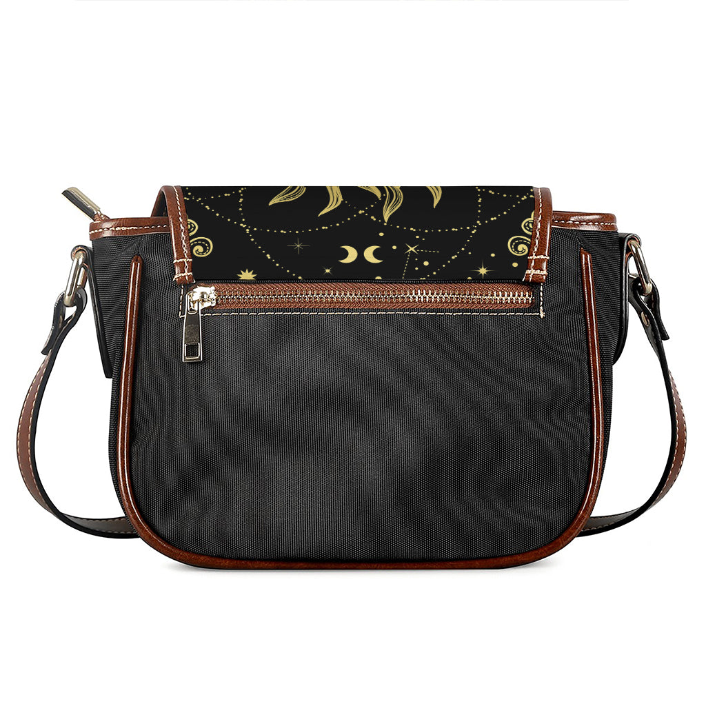 Black And Gold Celestial Sun Print Saddle Bag