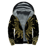 Black And Gold Celestial Sun Print Sherpa Lined Zip Up Hoodie