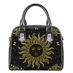 Black And Gold Celestial Sun Print Shoulder Handbag