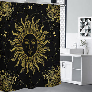 Black And Gold Celestial Sun Print Shower Curtain