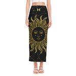 Black And Gold Celestial Sun Print Side Slit Maxi Skirt