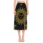 Black And Gold Celestial Sun Print Side Slit Midi Skirt