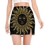 Black And Gold Celestial Sun Print Side Slit Mini Skirt