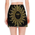 Black And Gold Celestial Sun Print Side Slit Mini Skirt
