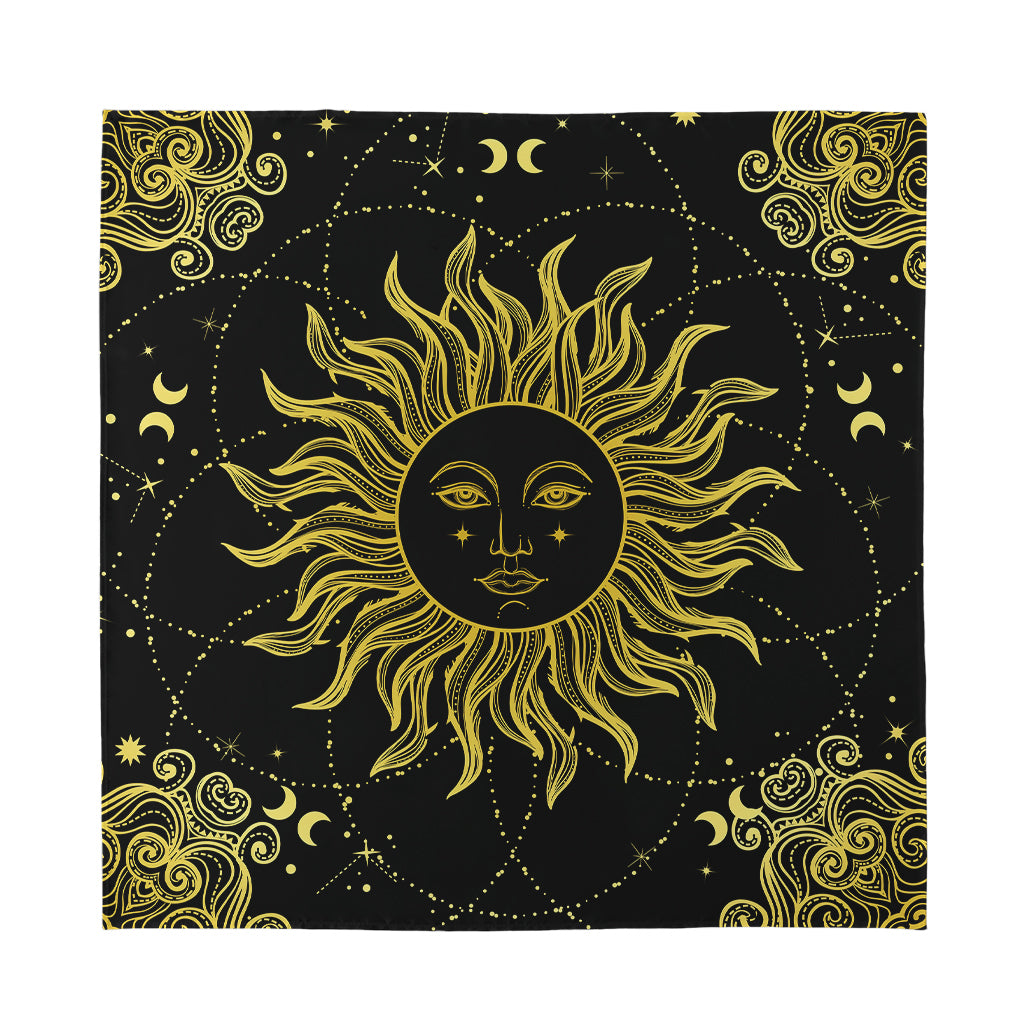 Black And Gold Celestial Sun Print Silk Bandana