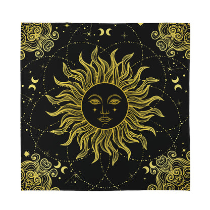 Black And Gold Celestial Sun Print Silk Bandana