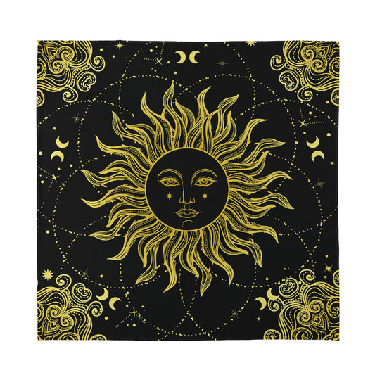 Black And Gold Celestial Sun Print Silk Bandana