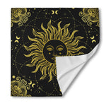 Black And Gold Celestial Sun Print Silk Bandana