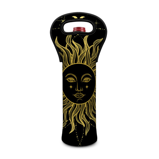 Black And Gold Celestial Sun Print Single Neoprene Wine Tote