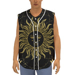 Black And Gold Celestial Sun Print Sleeveless Baseball Jersey