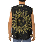 Black And Gold Celestial Sun Print Sleeveless Baseball Jersey