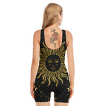 Black And Gold Celestial Sun Print Sleeveless One Piece Swimsuit