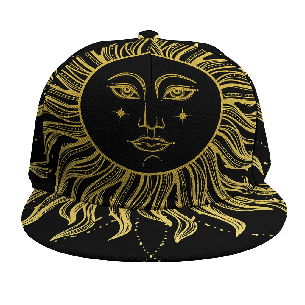 Black And Gold Celestial Sun Print Snapback Cap