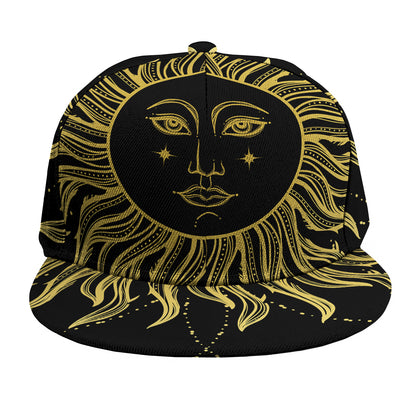 Black And Gold Celestial Sun Print Snapback Cap