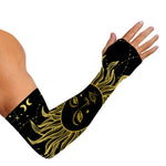 Black And Gold Celestial Sun Print Sun Protection Arm Sleeves