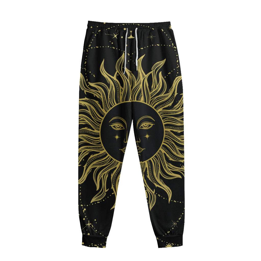 Black And Gold Celestial Sun Print Sweatpants