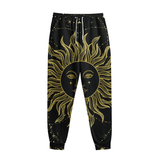 Black And Gold Celestial Sun Print Sweatpants