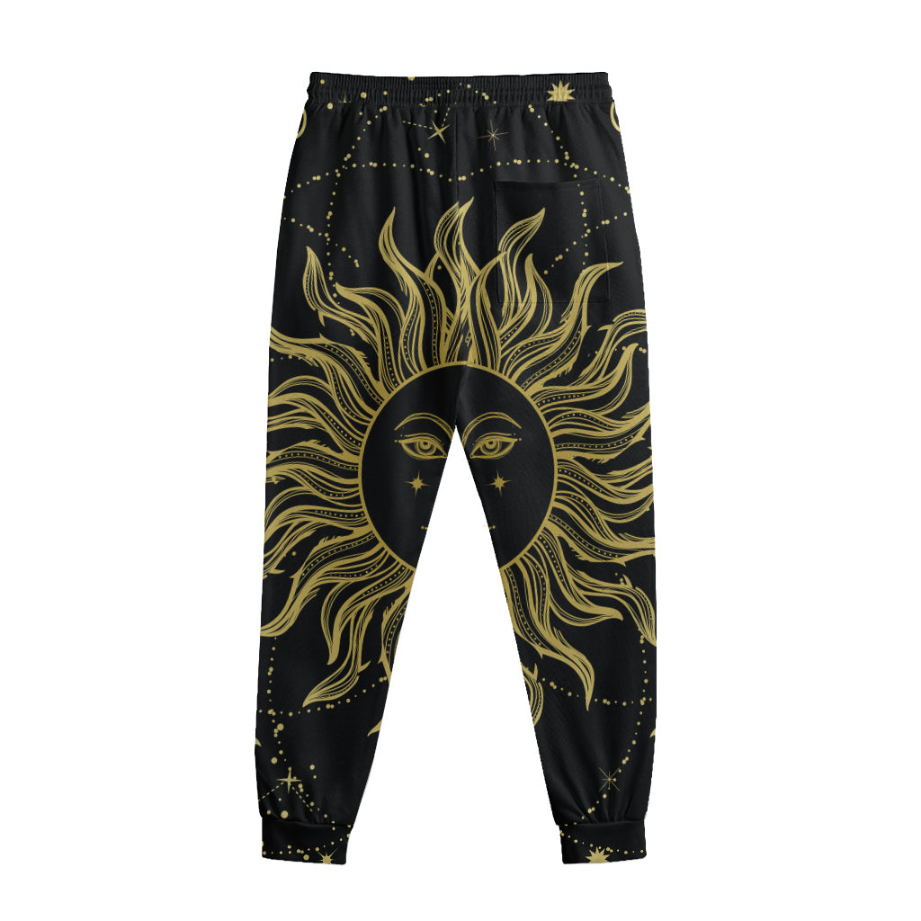 Black And Gold Celestial Sun Print Sweatpants