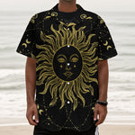 Black And Gold Celestial Sun Print Textured Short Sleeve Shirt