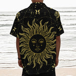 Black And Gold Celestial Sun Print Textured Short Sleeve Shirt