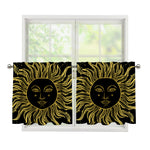 Black And Gold Celestial Sun Print Tier Curtains