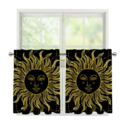 Black And Gold Celestial Sun Print Tier Curtains