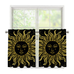 Black And Gold Celestial Sun Print Tier Curtains