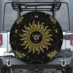Black And Gold Celestial Sun Print Tire Cover With Camera Hole