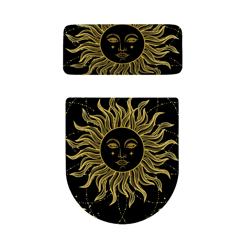 Black And Gold Celestial Sun Print Toilet Lid And Tank Cover Set