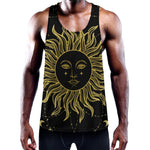 Black And Gold Celestial Sun Print Training Tank Top
