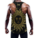 Black And Gold Celestial Sun Print Training Tank Top