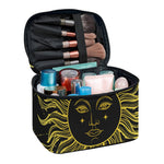 Black And Gold Celestial Sun Print Travel Makeup Bag