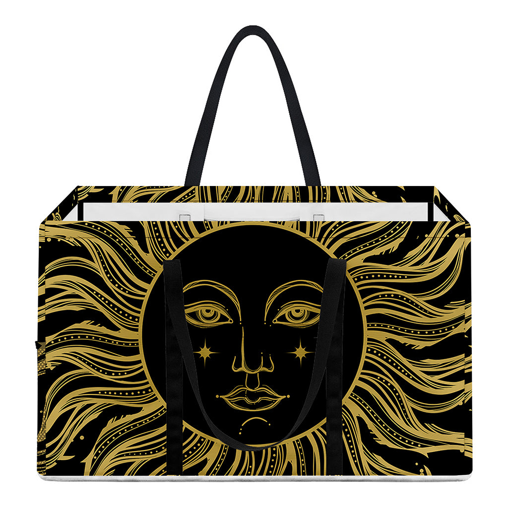 Black And Gold Celestial Sun Print Utility Tote Bag