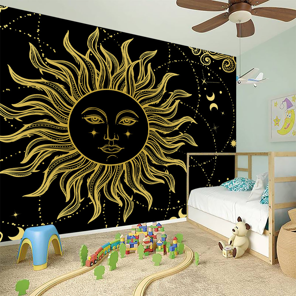 Black And Gold Celestial Sun Print Wall Sticker